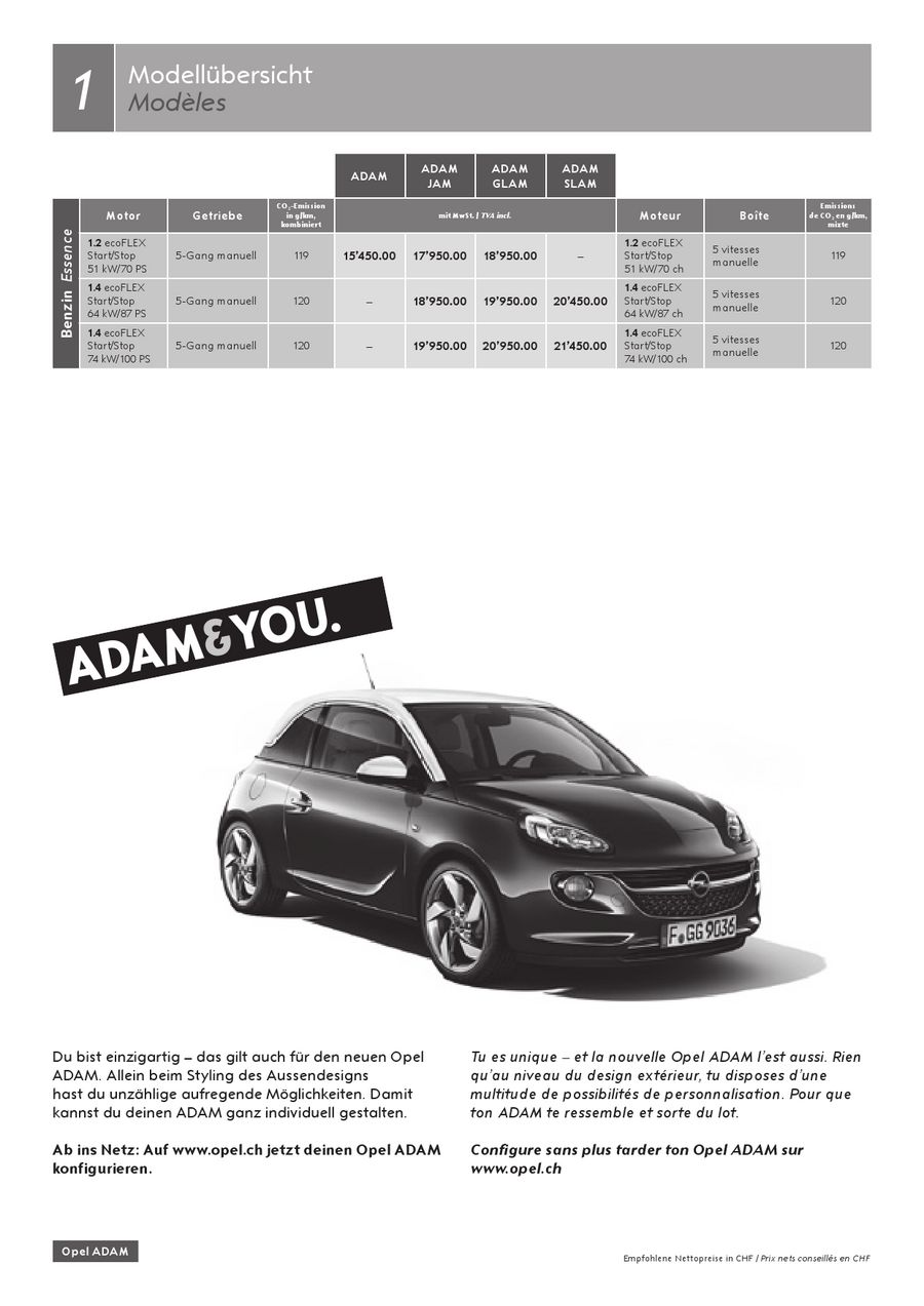 Opel Adam Preisliste 13 Von Opel