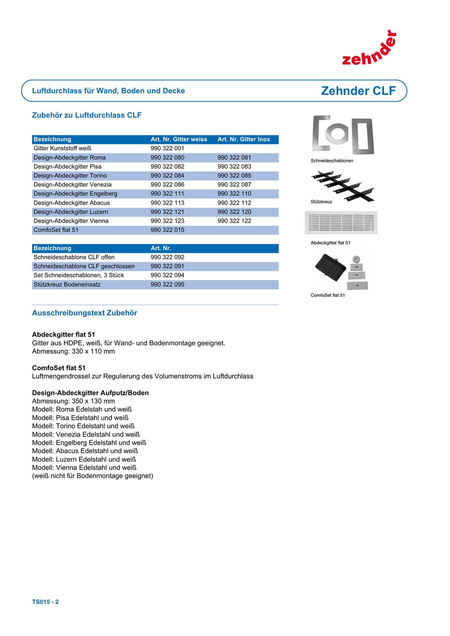 Technische Spezifikation Zehnder Clf 2017 Von Zehnder Group