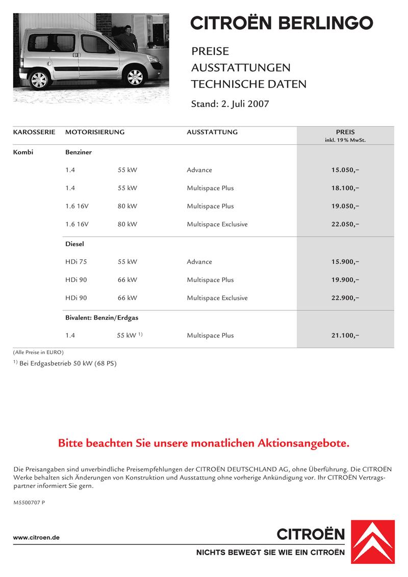 Citroen Berlingo Preise Und Masse 2 Juli 07 Von Citroen Deutschland